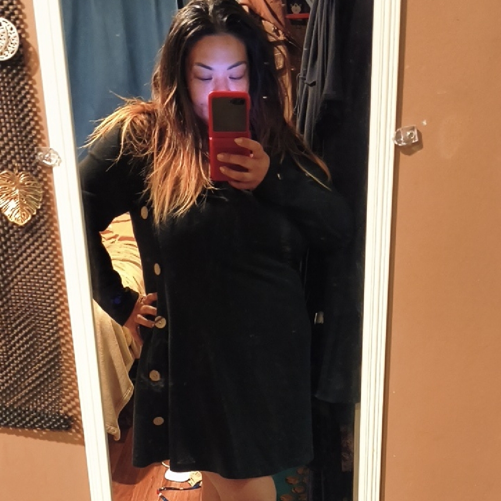 Swing Tunic Long Sleeved Dress With Button Detail